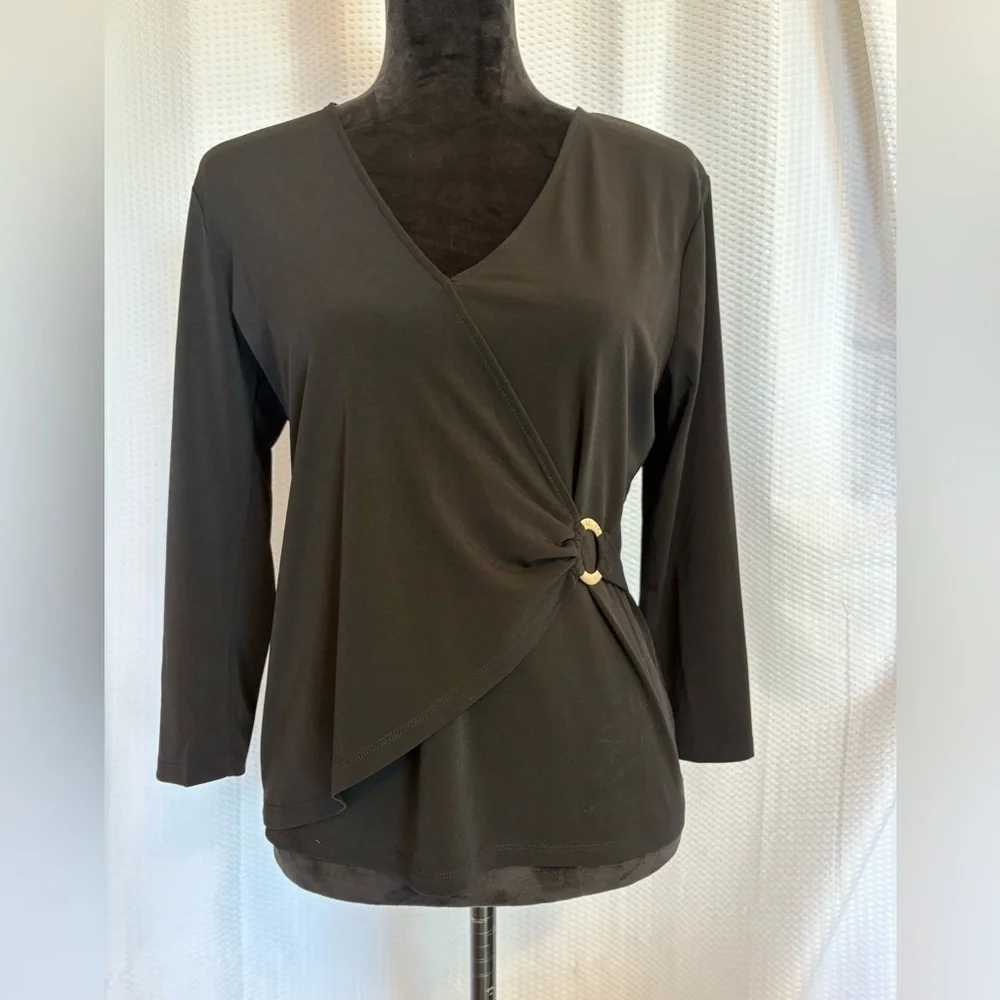 Michael Kors black long sleeve v-neck wrap tunic blouse size medium
